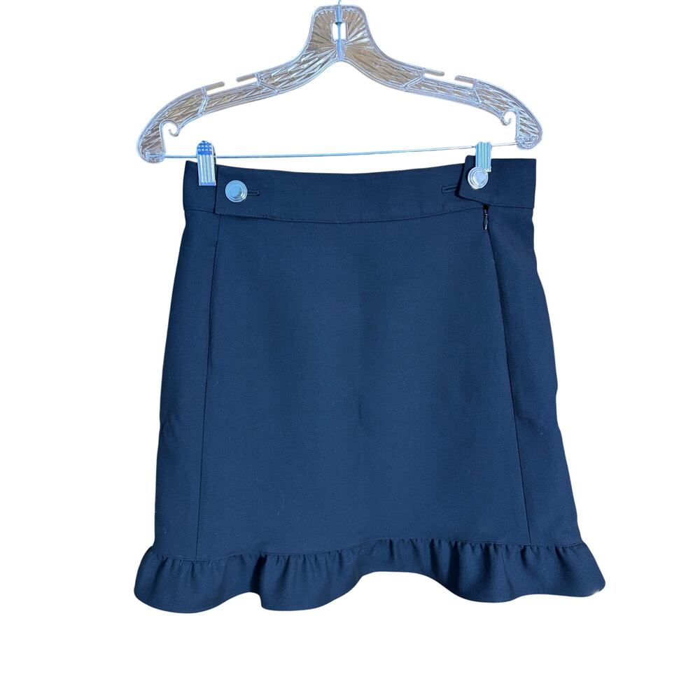 Tory Burch Black Ruffle Hem Mini Skirt Size 4 Tailored A line Flounce‎ Designer